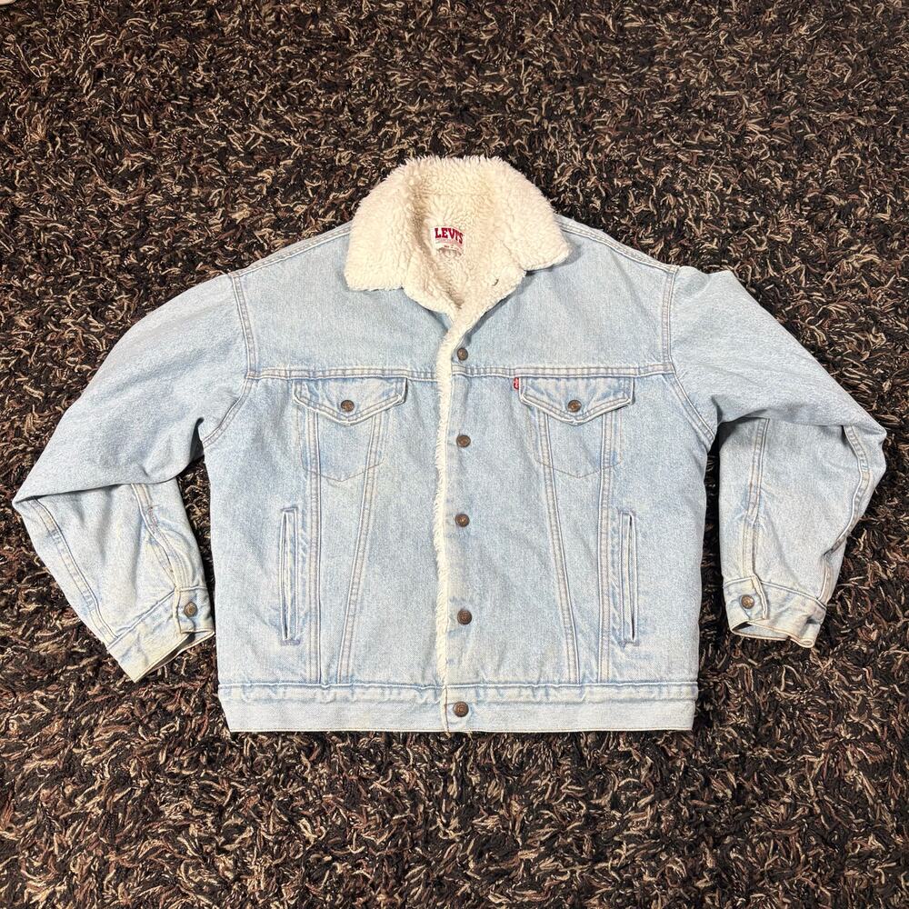 Vintage Levis 527 Sherpa Lined Denim Trucker Jacket Light Wash Mens Medium USA